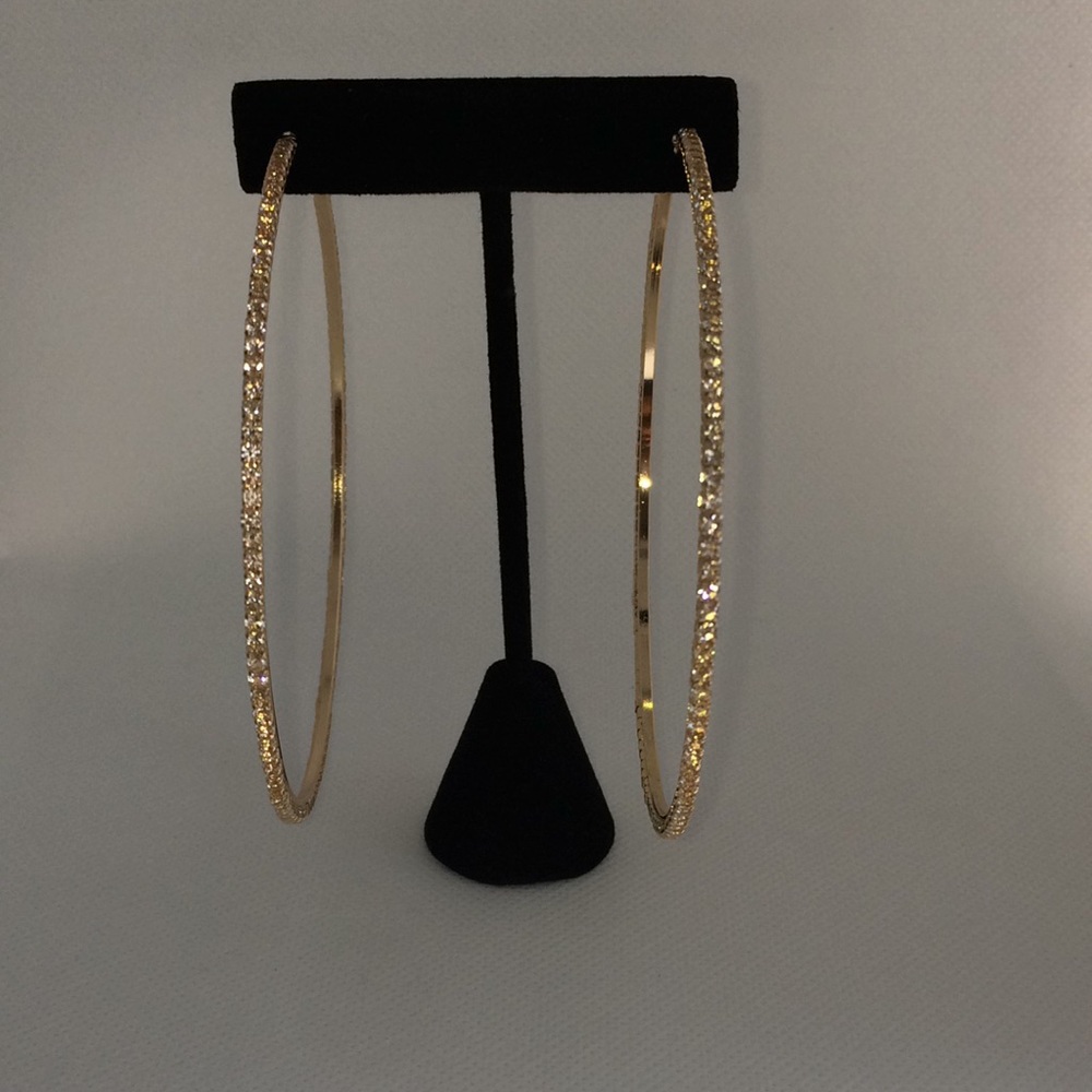 Sale!!!!JUMBO HOOP GOLTONE RHINESTONE EARRINGS